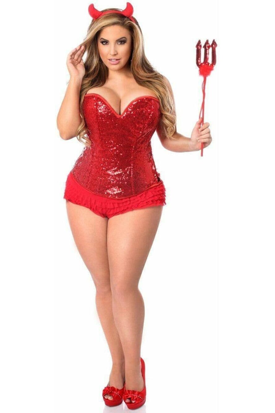 4538 Top Drawer 4 PC Sequin Devil Corset Costume Small